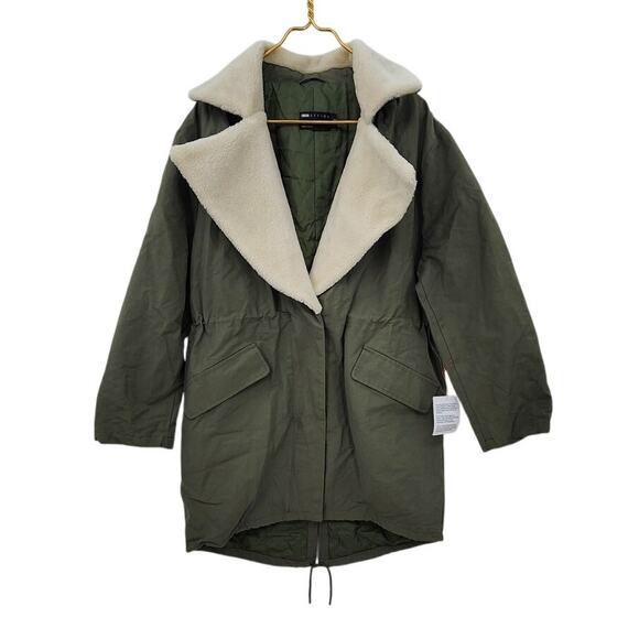 New NWT ASOS Quilt Lined Parka Coat With Borg Collar In Olive Size 8 - Picture 5 of 16